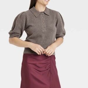 A New Day Heather Taupe Shirt Sleeve Sweater Knit Top XS